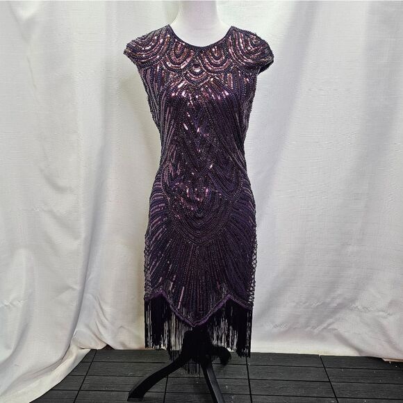Purple Sequin Fringe Flapper Style Dress Size Small - Picture 2 of 12